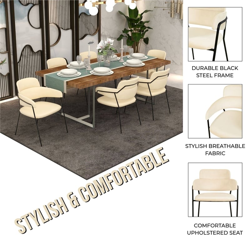 Velvet Dining Chair with Powder-Coated Stainless Steel Legs in Beige