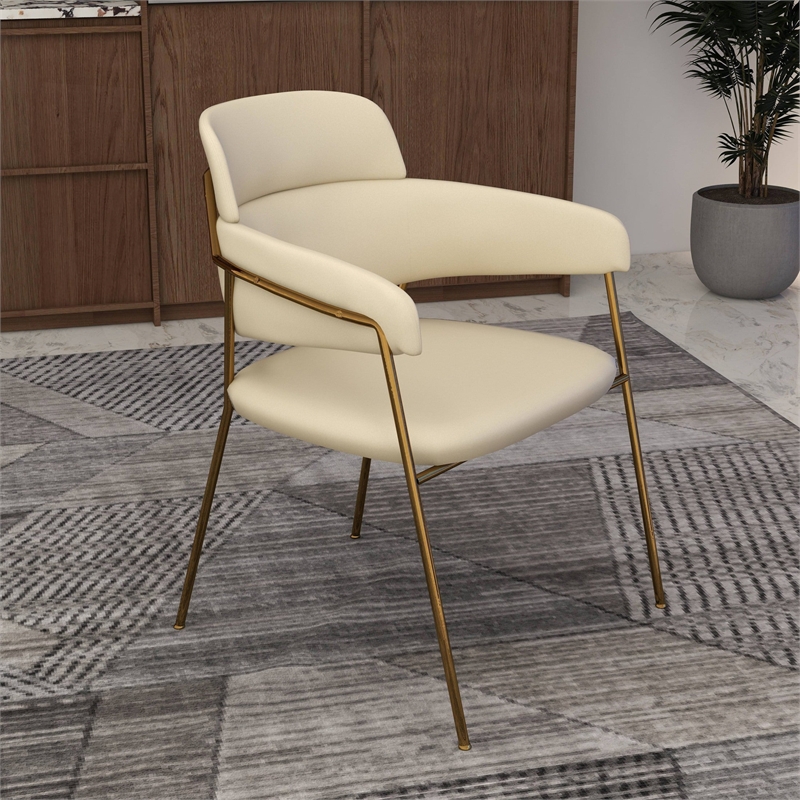 Velvet Dining Chair with Gold Powder-Coated Stainless Steel Legs in Beige
