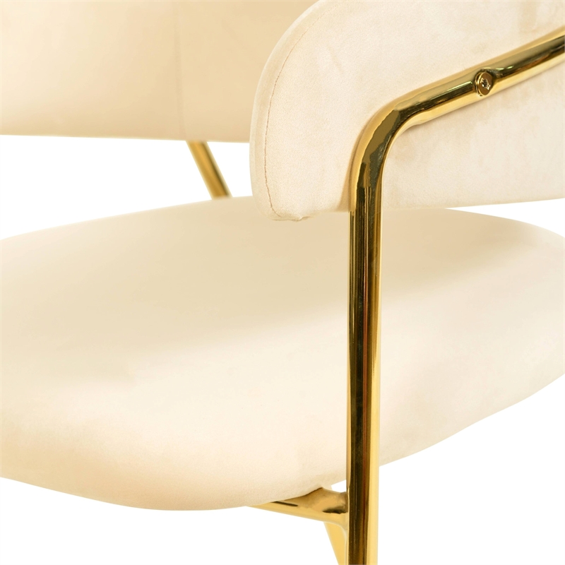 Velvet Dining Chair with Gold Powder-Coated Stainless Steel Legs in Beige