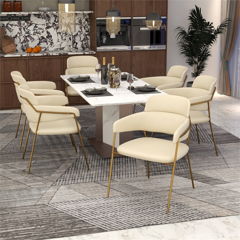 Velvet Dining Chair with Gold Powder-Coated Stainless Steel Legs in Beige