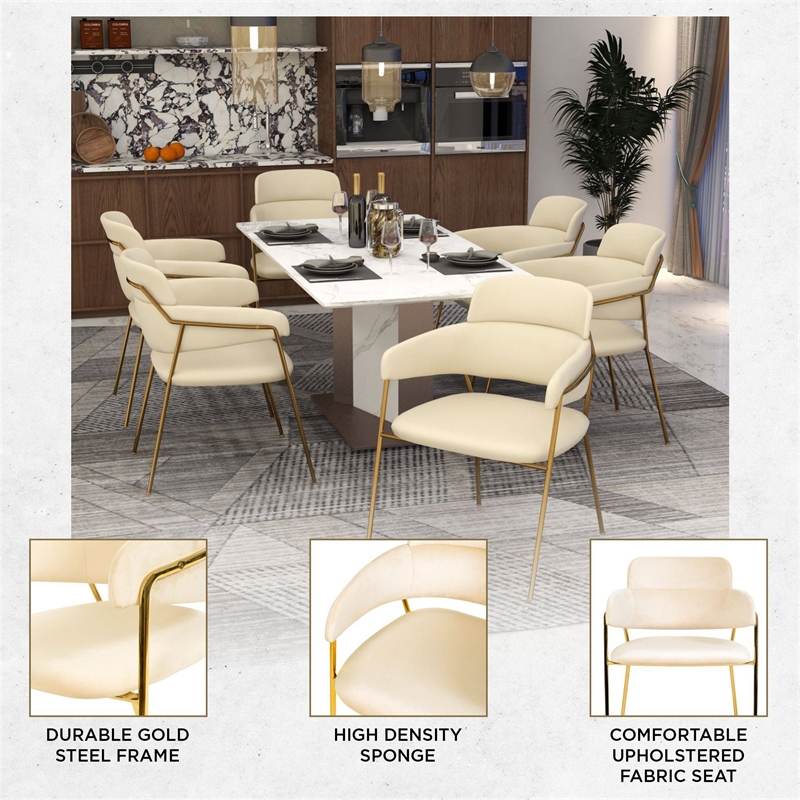 Velvet Dining Chair with Gold Powder-Coated Stainless Steel Legs in Beige