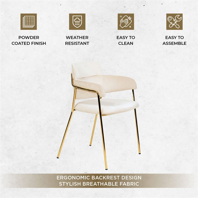 Velvet Dining Chair with Gold Powder-Coated Stainless Steel Legs in Beige