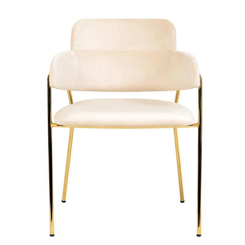 Velvet Dining Chair with Gold Powder-Coated Stainless Steel Legs in Beige