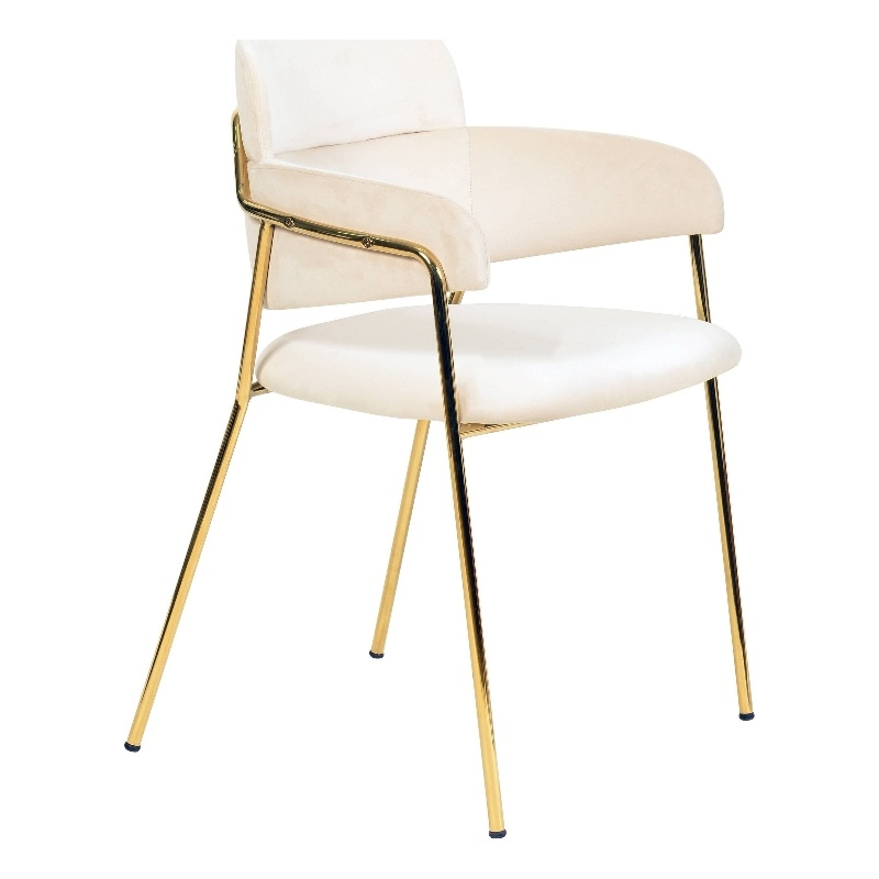 Velvet Dining Chair with Gold Powder-Coated Stainless Steel Legs in Beige