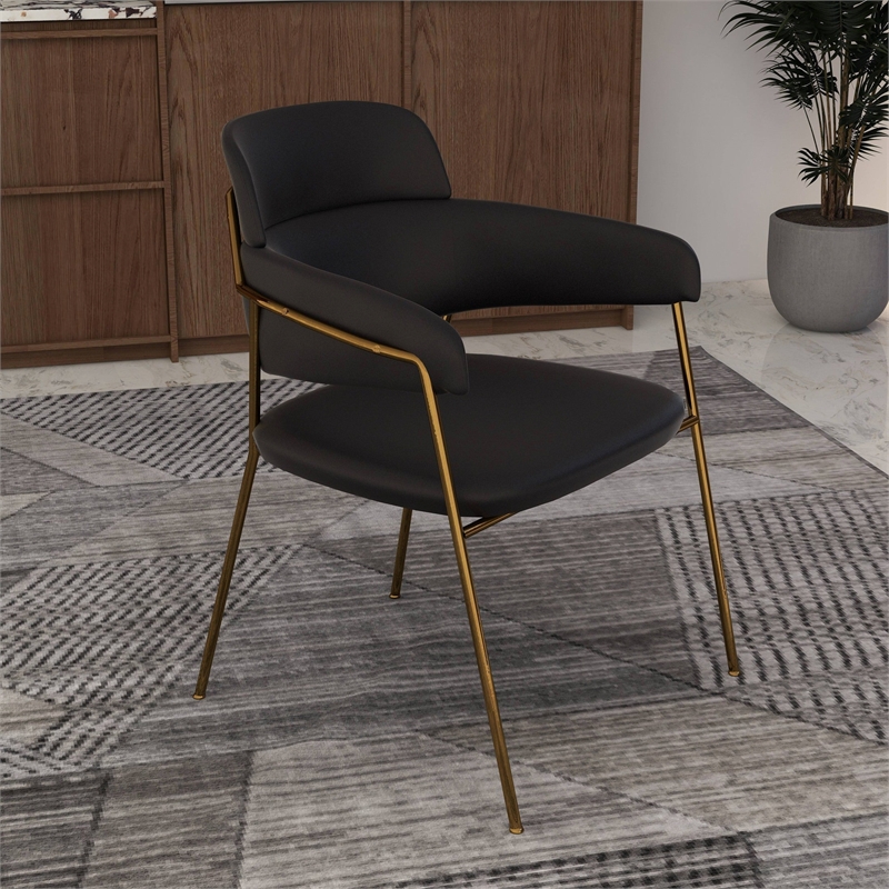 Velvet Dining Chair with Gold Powder-Coated Stainless Steel Legs in Black