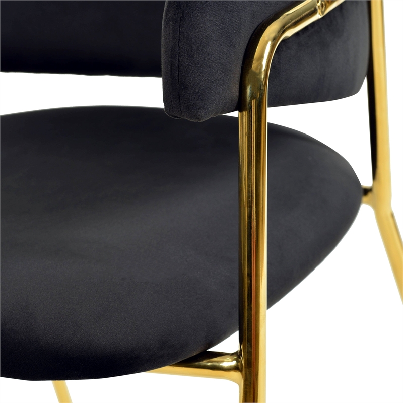 Velvet Dining Chair with Gold Powder-Coated Stainless Steel Legs in Black
