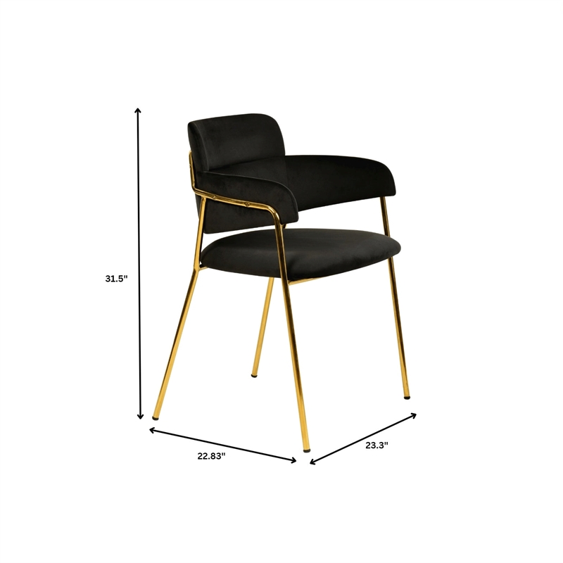 Velvet Dining Chair with Gold Powder-Coated Stainless Steel Legs in Black