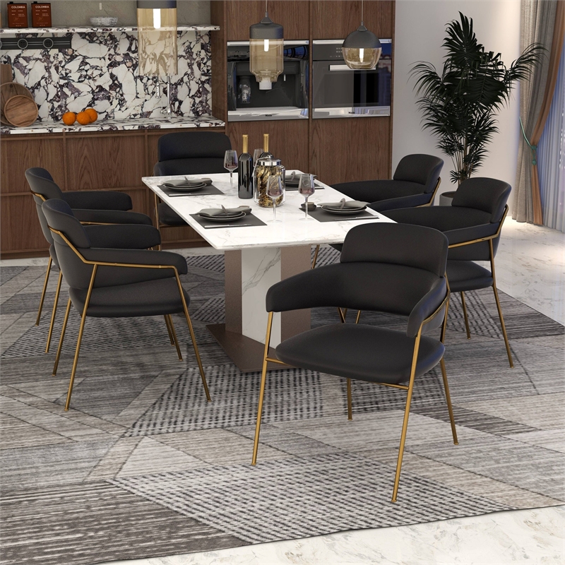 Velvet Dining Chair with Gold Powder-Coated Stainless Steel Legs in Black