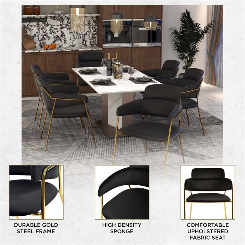 Velvet Dining Chair with Gold Powder-Coated Stainless Steel Legs in Black