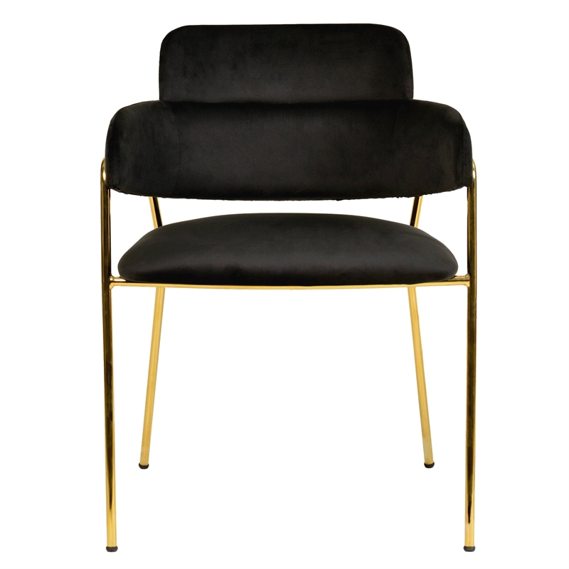Velvet Dining Chair with Gold Powder-Coated Stainless Steel Legs in Black