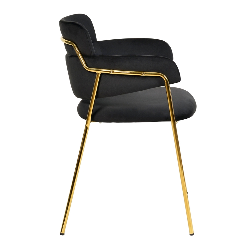 Velvet Dining Chair with Gold Powder-Coated Stainless Steel Legs in Black