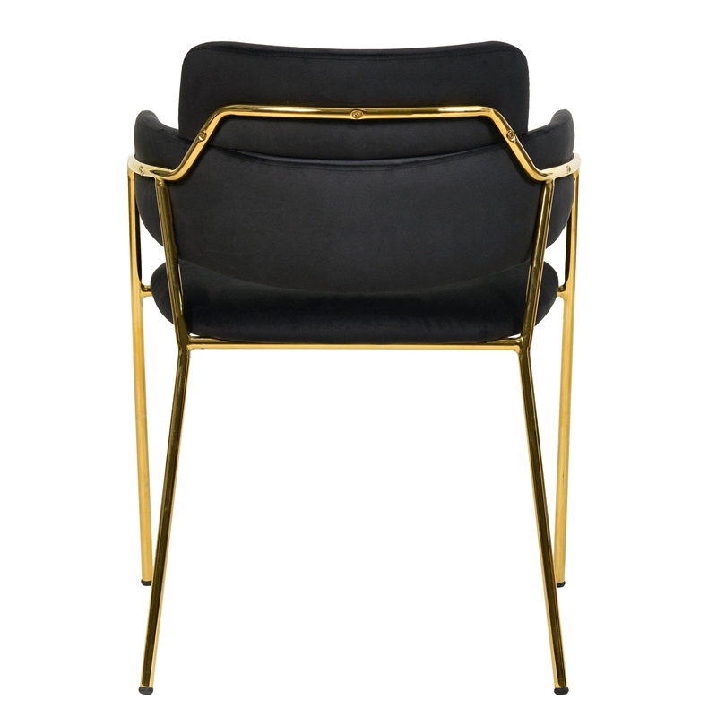 Velvet Dining Chair with Gold Powder-Coated Stainless Steel Legs in Black
