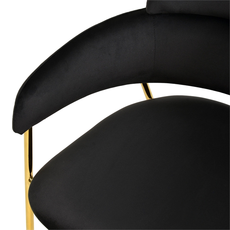 Velvet Dining Chair with Gold Powder-Coated Stainless Steel Legs in Black