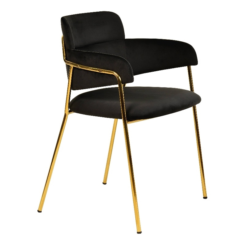 Velvet Dining Chair with Gold Powder-Coated Stainless Steel Legs in Black