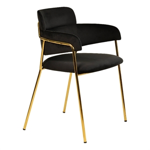 Velvet Dining Chair with Gold Powder-Coated Stainless Steel Legs in Black