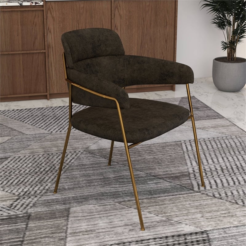 Leather Dining Chair with Gold Powder-Coated Stainless Steel Legs in Charcoal