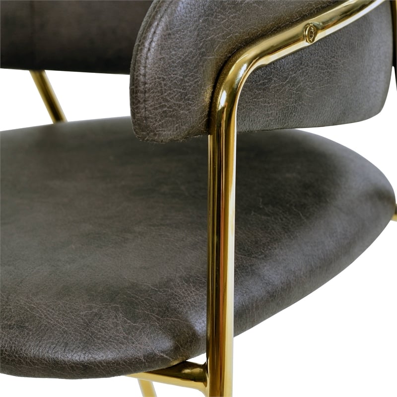 Leather Dining Chair with Gold Powder-Coated Stainless Steel Legs in Charcoal