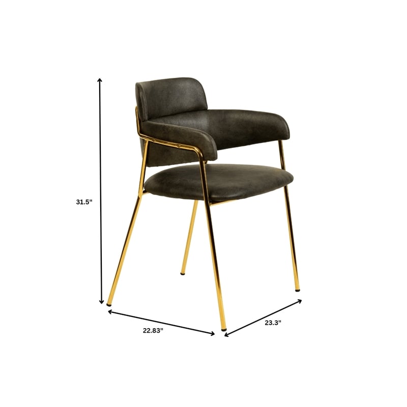 Leather Dining Chair with Gold Powder-Coated Stainless Steel Legs in Charcoal