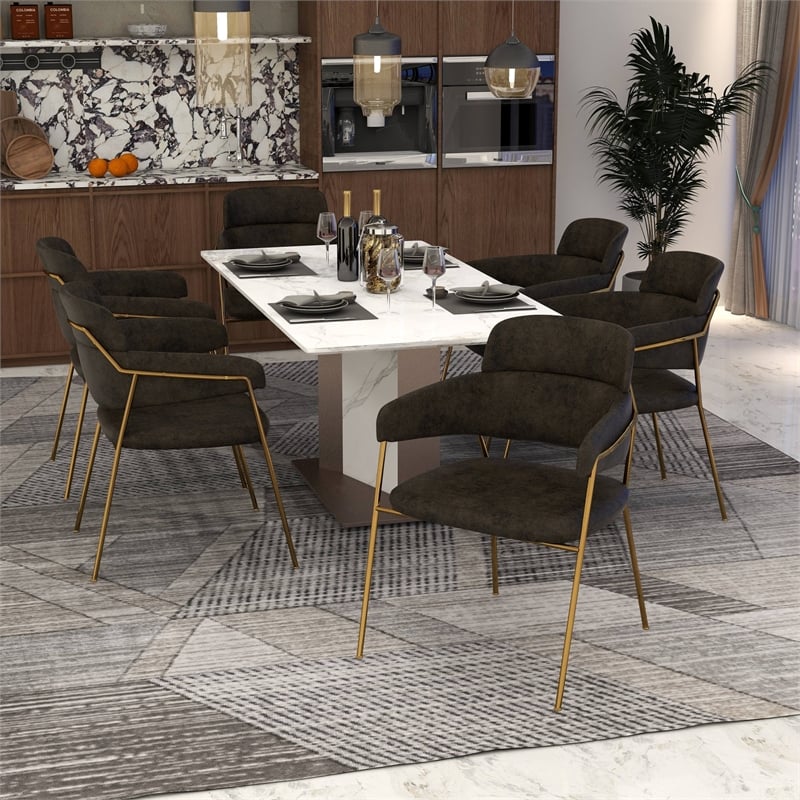 Leather Dining Chair with Gold Powder-Coated Stainless Steel Legs in Charcoal