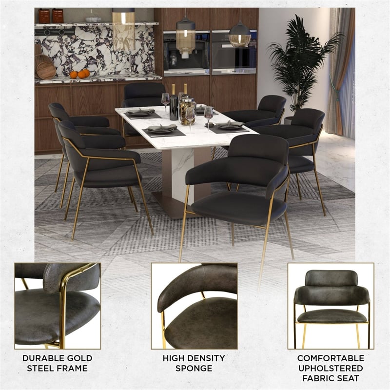 Leather Dining Chair with Gold Powder-Coated Stainless Steel Legs in Charcoal