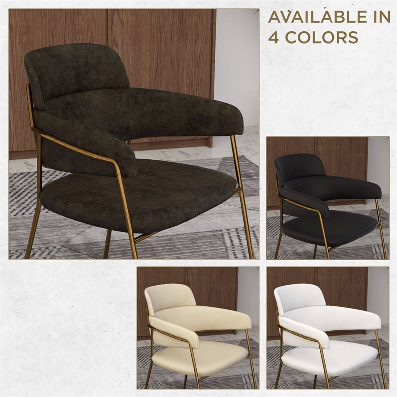 Leather Dining Chair with Gold Powder-Coated Stainless Steel Legs in Charcoal