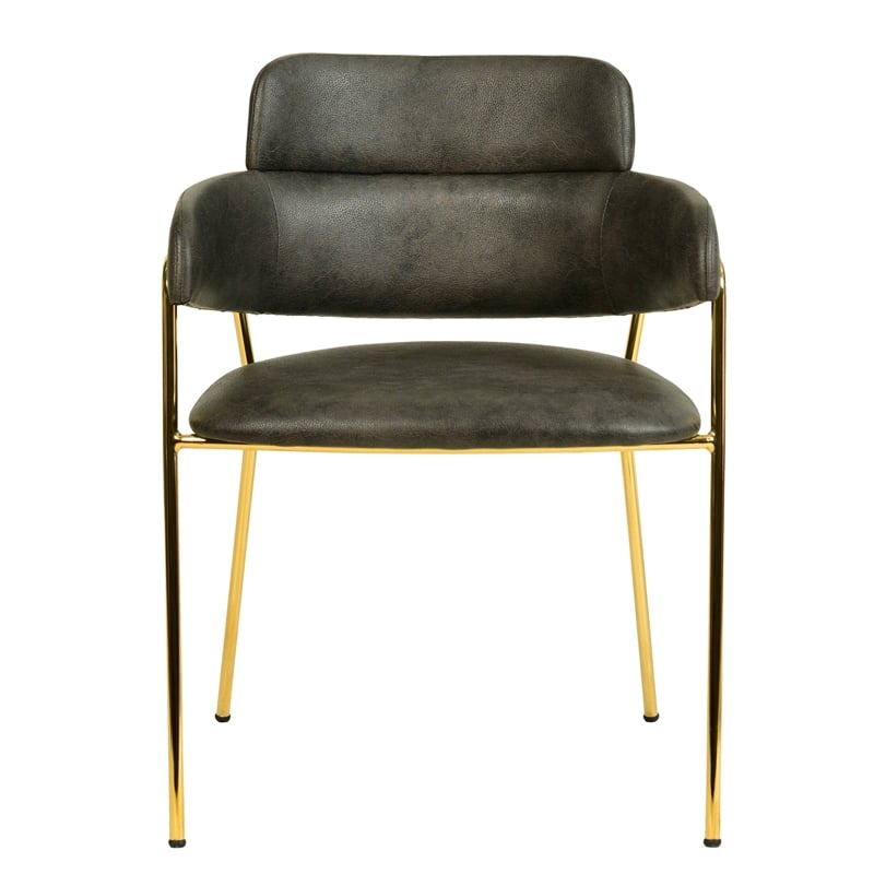 Leather Dining Chair with Gold Powder-Coated Stainless Steel Legs in Charcoal