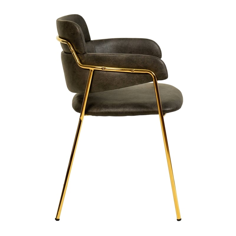 Leather Dining Chair with Gold Powder-Coated Stainless Steel Legs in Charcoal