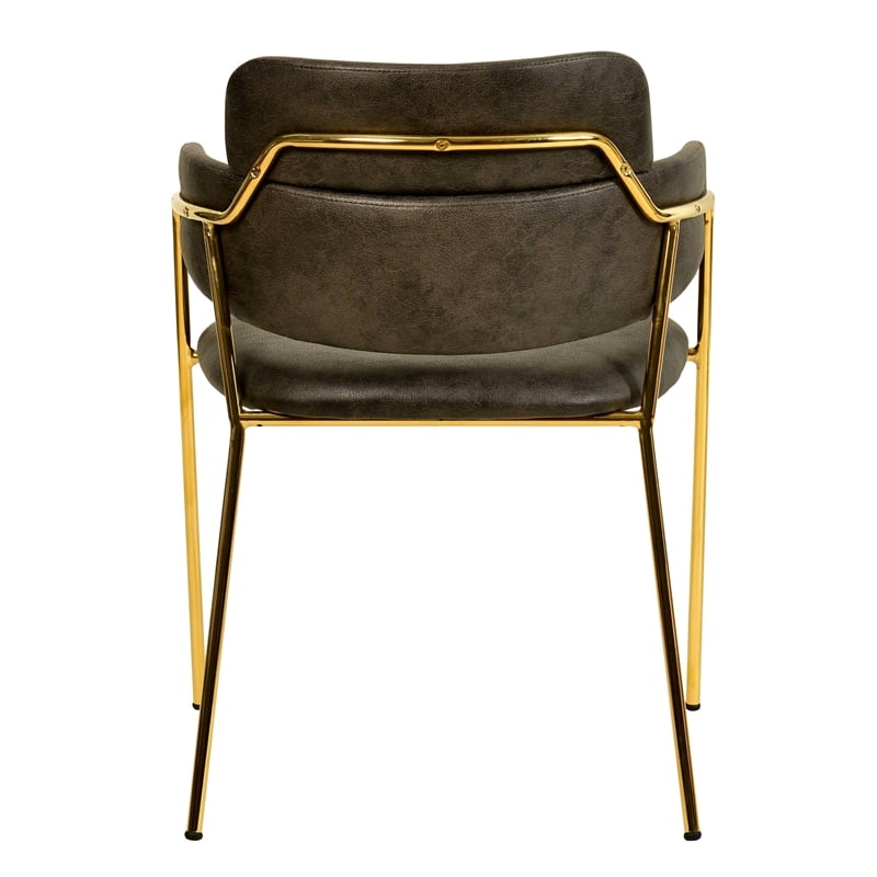 Leather Dining Chair with Gold Powder-Coated Stainless Steel Legs in Charcoal