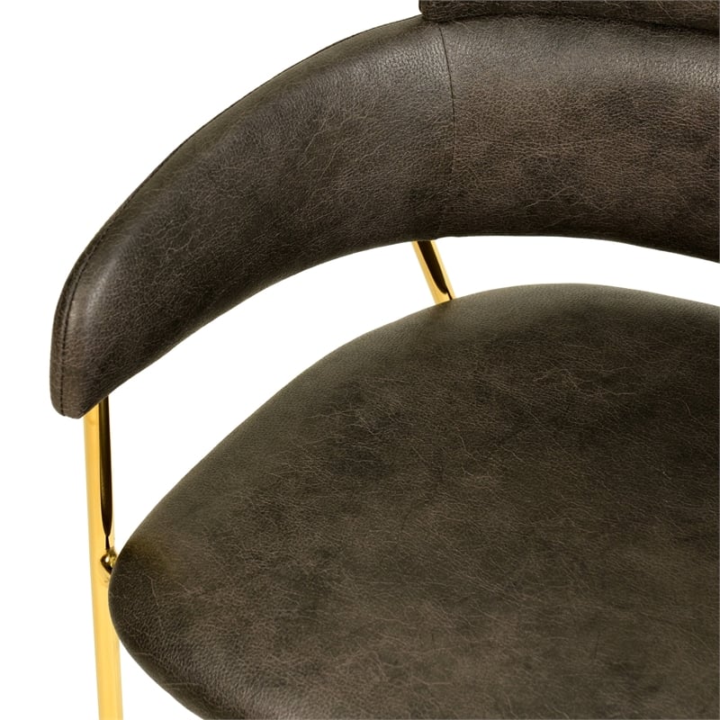 Leather Dining Chair with Gold Powder-Coated Stainless Steel Legs in Charcoal