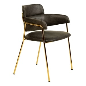 Leather Dining Chair with Gold Powder-Coated Stainless Steel Legs in Charcoal