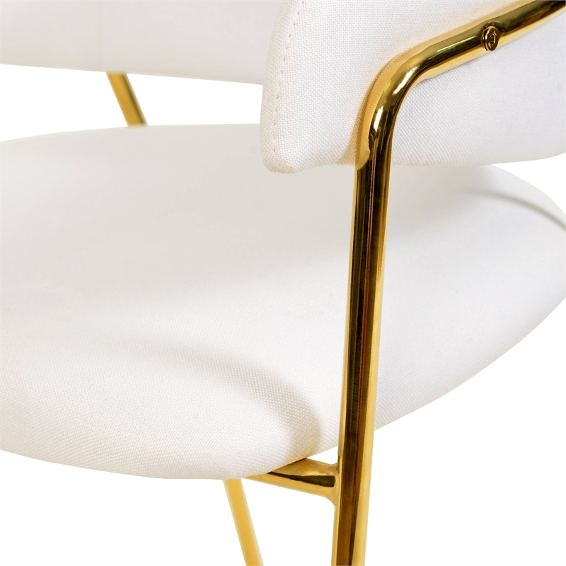 Polyester Dining Chair with Gold Powder-Coated Stainless Steel Legs in White