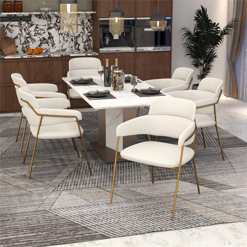 Polyester Dining Chair with Gold Powder-Coated Stainless Steel Legs in White