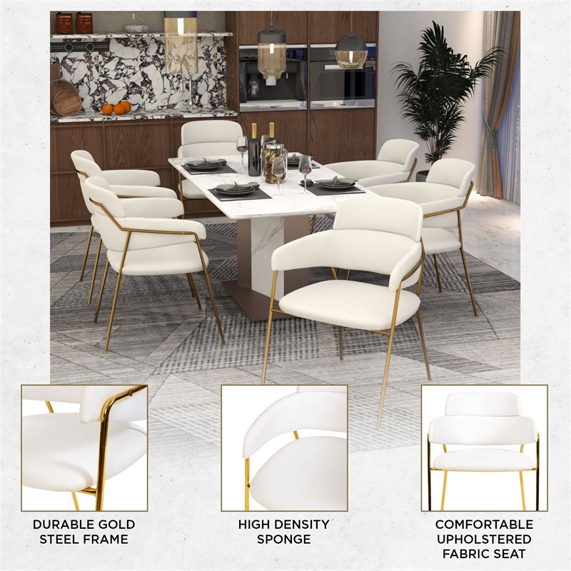 Polyester Dining Chair with Gold Powder-Coated Stainless Steel Legs in White