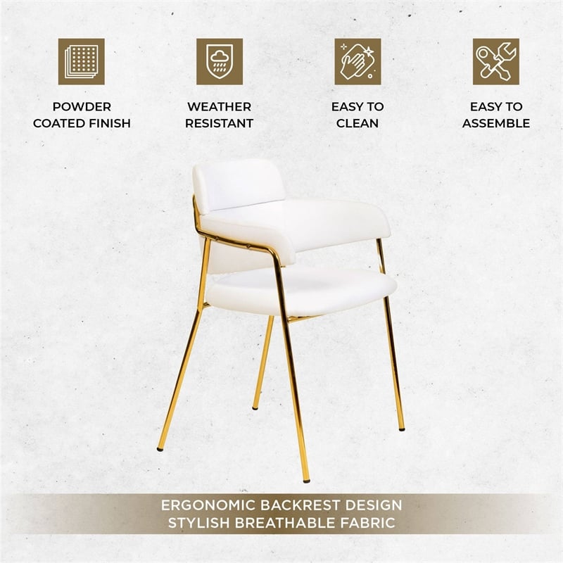 Polyester Dining Chair with Gold Powder-Coated Stainless Steel Legs in White