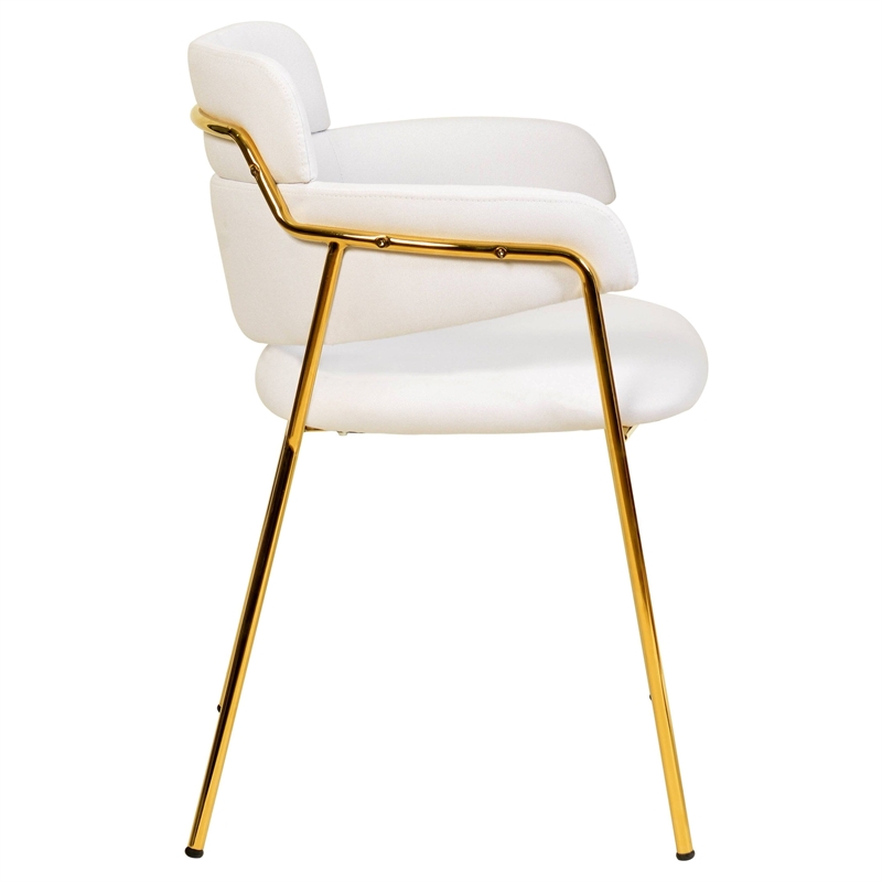 Polyester Dining Chair with Gold Powder-Coated Stainless Steel Legs in White