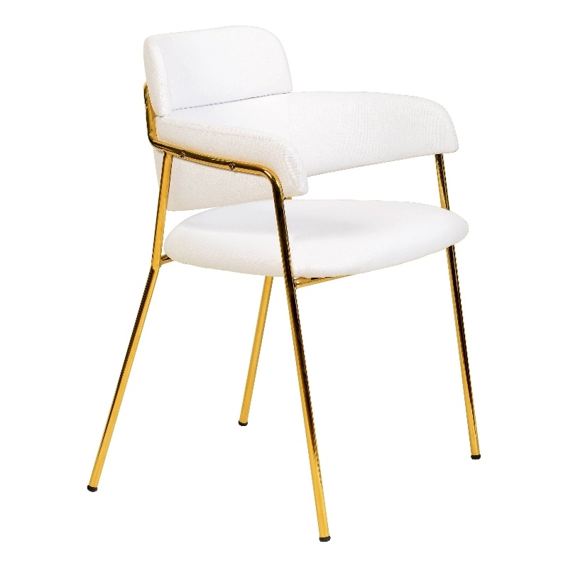 Polyester Dining Chair with Gold Powder-Coated Stainless Steel Legs in White