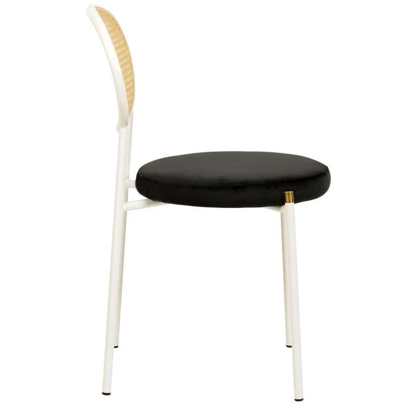 Velvet Dining Chair with Rattan Back and Stainless Steel Legs in Black