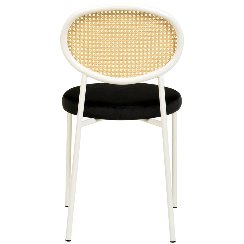 Velvet Dining Chair with Rattan Back and Stainless Steel Legs in Black