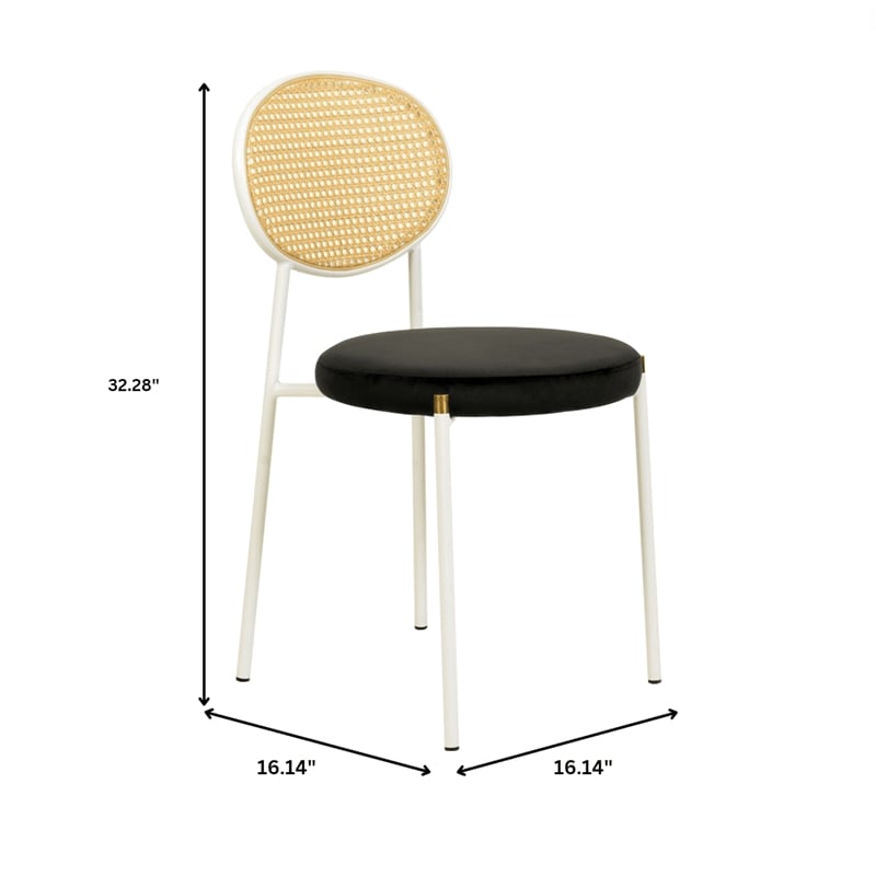Velvet Dining Chair with Rattan Back and Stainless Steel Legs in Black