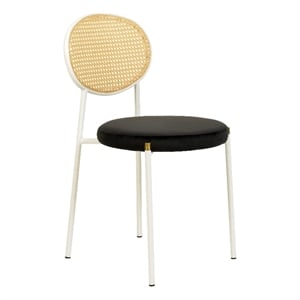 Velvet Dining Chair with Rattan Back and Stainless Steel Legs in Black