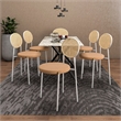 Velvet Dining Chair with Rattan Back and Stainless Steel Legs in Brown