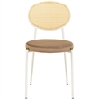 Velvet Dining Chair with Rattan Back and Stainless Steel Legs in Brown