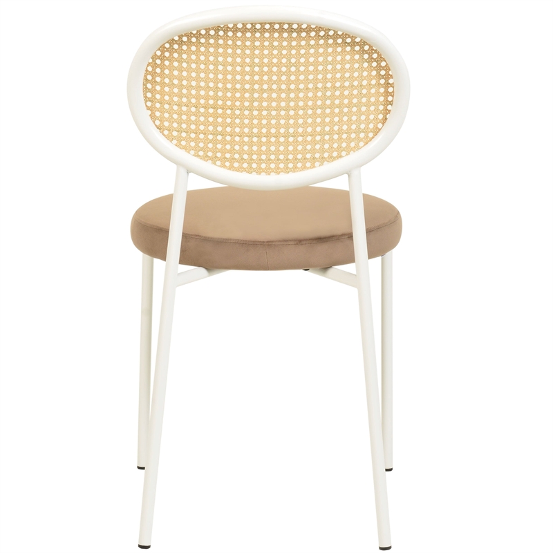 Velvet Dining Chair with Rattan Back and Stainless Steel Legs in Brown