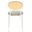 Velvet Dining Chair with Rattan Back and Stainless Steel Legs in Grey