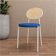 Velvet Dining Chair with Rattan Back and Stainless Steel Legs in Navy Blue