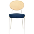 Velvet Dining Chair with Rattan Back and Stainless Steel Legs in Navy Blue