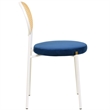 Velvet Dining Chair with Rattan Back and Stainless Steel Legs in Navy Blue