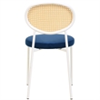 Velvet Dining Chair with Rattan Back and Stainless Steel Legs in Navy Blue