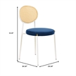 Velvet Dining Chair with Rattan Back and Stainless Steel Legs in Navy Blue