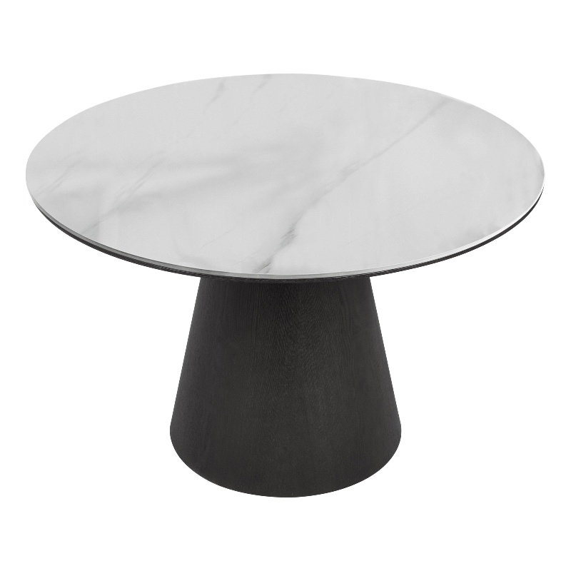 47" Round Dining Table with Sintered Stone Top in Black | Homesquare